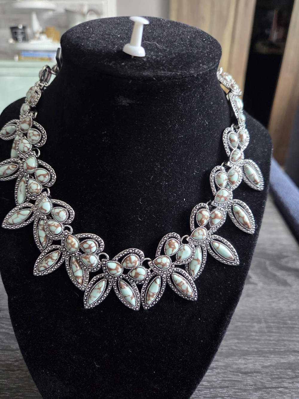 Signature Mint and Silver Floral Statement Necklace
